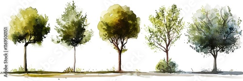 Architectural Watercolor Tree Collection: Hand-drawn Art for Spring and Summer Environment Design