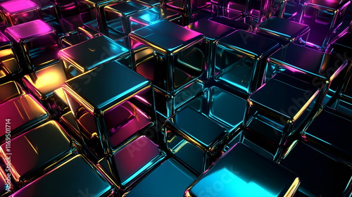 3D Cube Pattern with Neon Lights and Shadows Perfect for Futuristic Backgrounds and Modern Design Projects photo