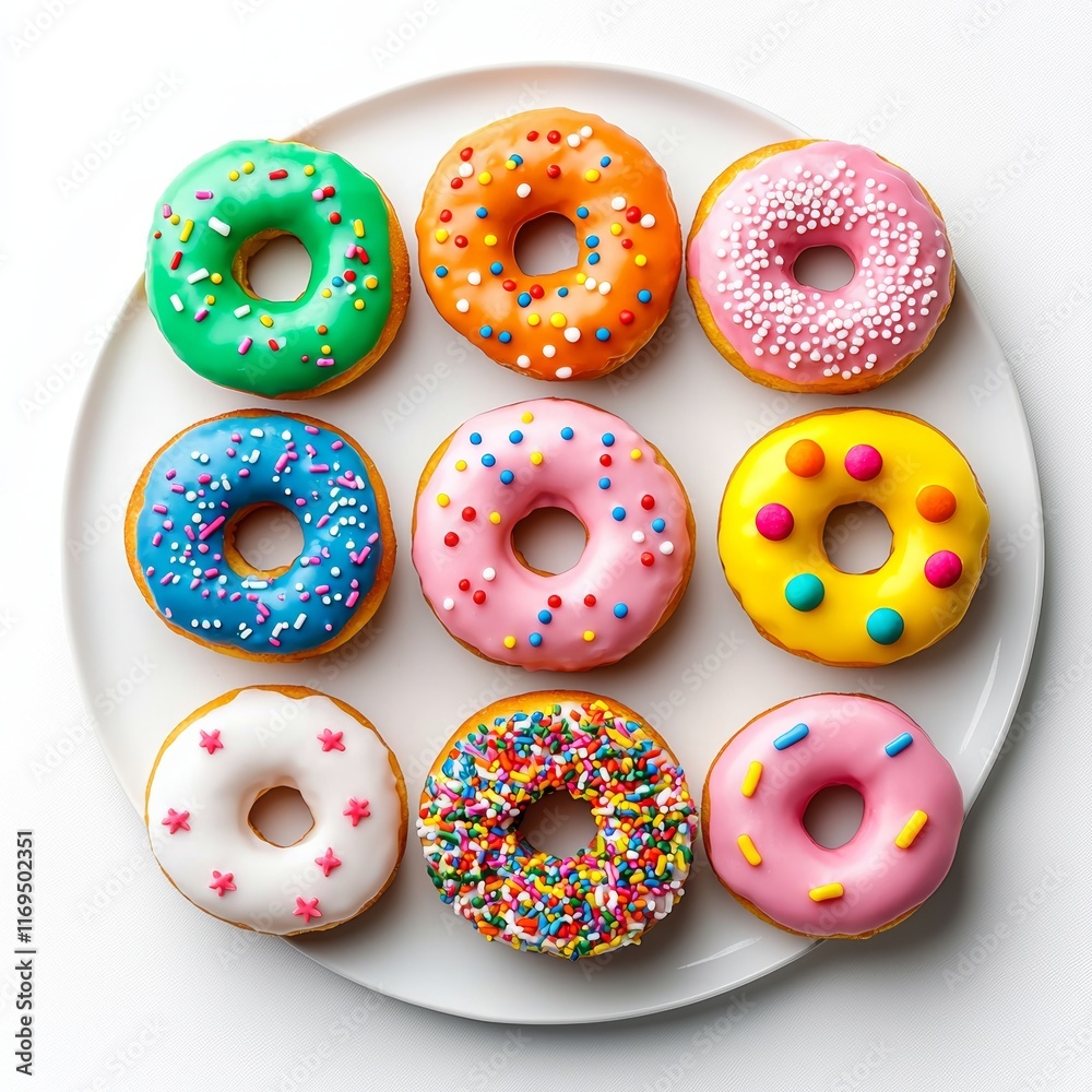 A plate of donuts on a clear background. A plate of donuts on a clear background.