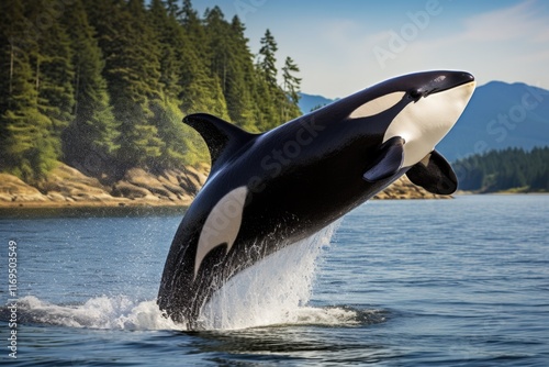 Bigg's Orca Whale Jumping in Vancouver Island's Coastal Waters, Canada photo