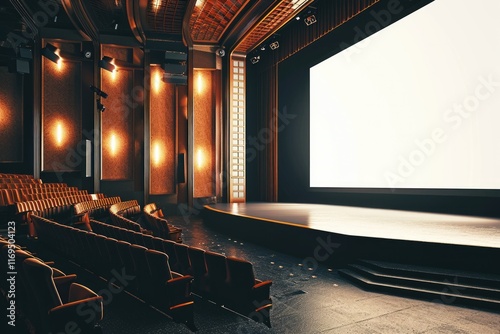 Blank Screen Stage: Modern Auditorium Interior with 3D Rendering