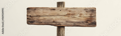 Rustic wooden signboard on a plain background, perfect for creative uses photo