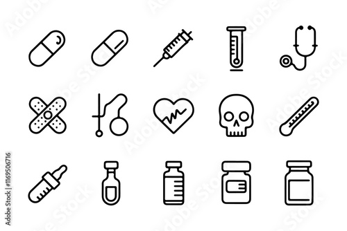 Pharmacy icons set. set of pharmacy outline icons such as medical