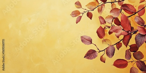 Autumn leaves branch on yel...