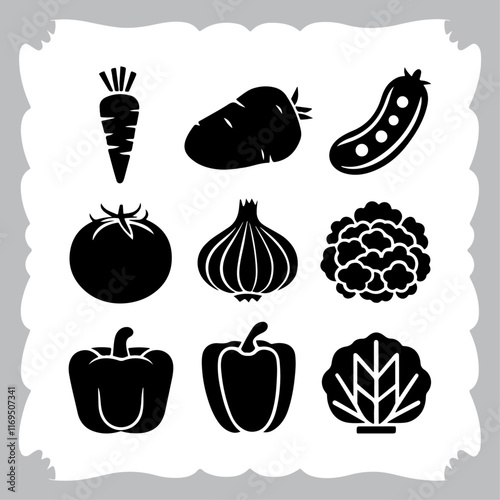 a collection of vegetables including a flower and a picture of vegetables.
