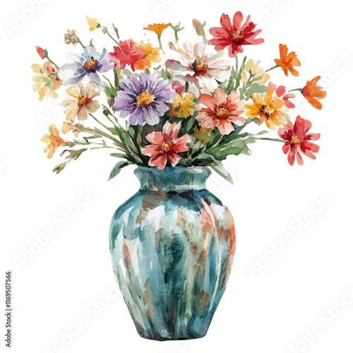 Wallpaper Mural A watercolor vector painting of a ceramic vase with fresh flowers, isolated on a white background. Ceramic vase with flowers vector.

 Torontodigital.ca