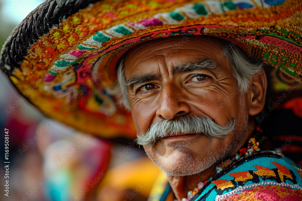 A man with a mustache and a sombrero smiles at the camera A man with a mustache and a sombrero smiles at the camera