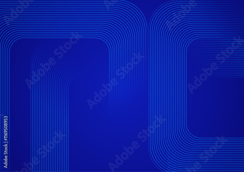An abstract blue background with a curved line pattern features smooth, undulating lines that evoke a sense of motion and tranquility.