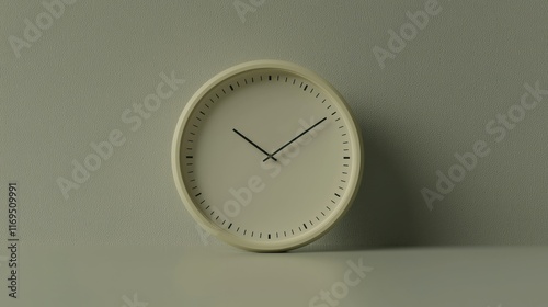 Minimalist clock on sage green wall. photo