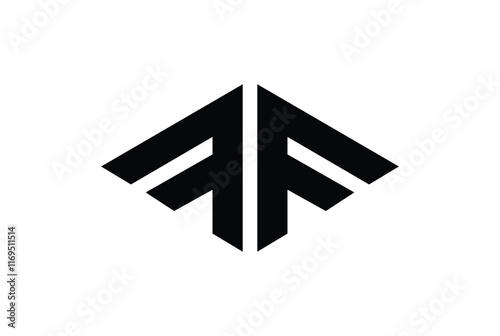 Letter F, FF, TF, TFF, FFT, T, FTF logo vector illustration icon emblem on black background, F or FF logo in triangle shape.