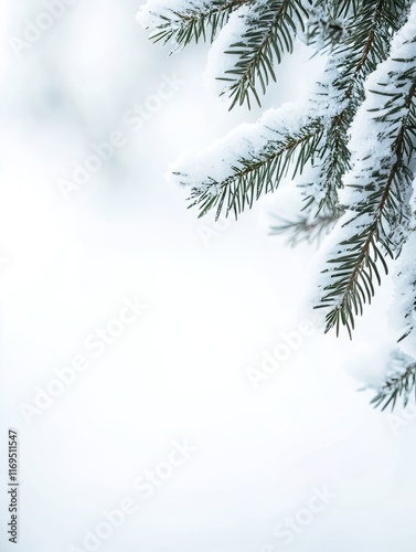 Snow covered pine branch wi...