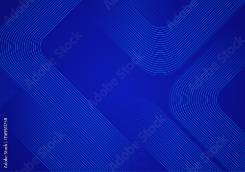 An abstract blue background with a curved line pattern features fluid lines that create a modern and dynamic visual effect.