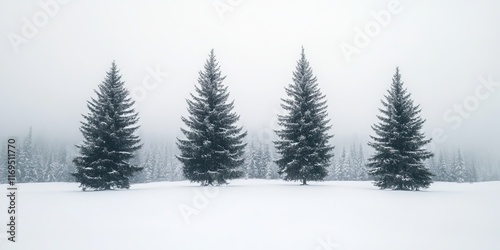 Four Snow Covered Pine Tree...