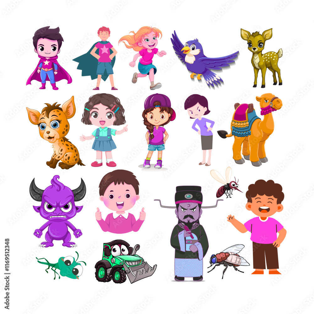 Diverse Collection of Cartoon Characters Vector Set Diverse Collection of Cartoon Characters Vector Set