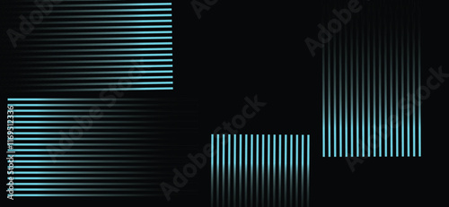 Abstract geometric composition, glowing blue lines, black background, minimalist design, futuristic patterns, neon aesthetic