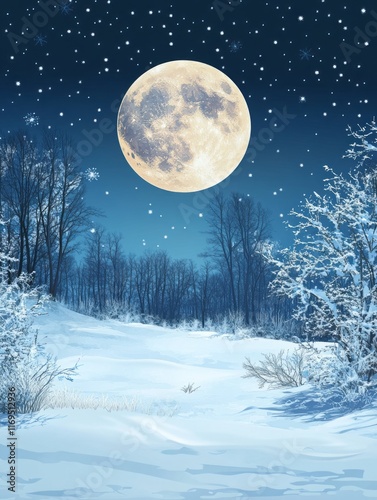 Winter Night Scene with Ful...