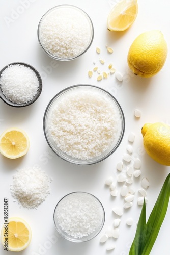 Lemons and grains arrangement with white background