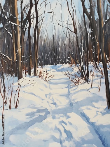 Winter Woodland Path Snow C...