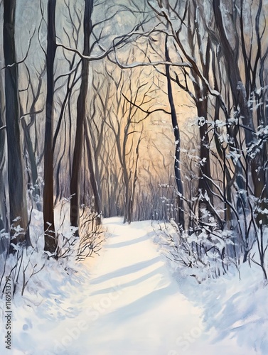 Snowy Forest Path Winter Su...