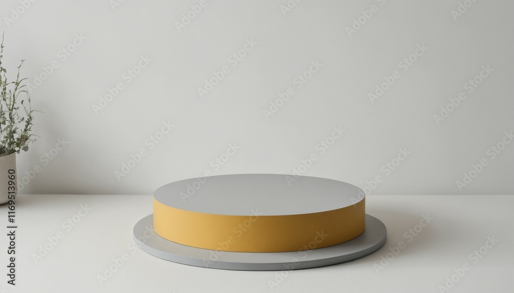 Small circular podium with pale gray and mustard matte accents Small circular podium with pale gray and mustard matte accents