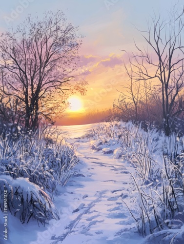 Winter Sunset Path Through ...
