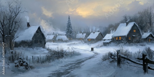 A serene winter village sce...