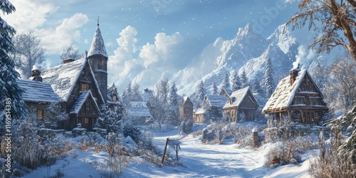 A Snowy Mountain Village Ne...