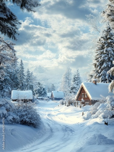 Snowy Winter Village Houses...