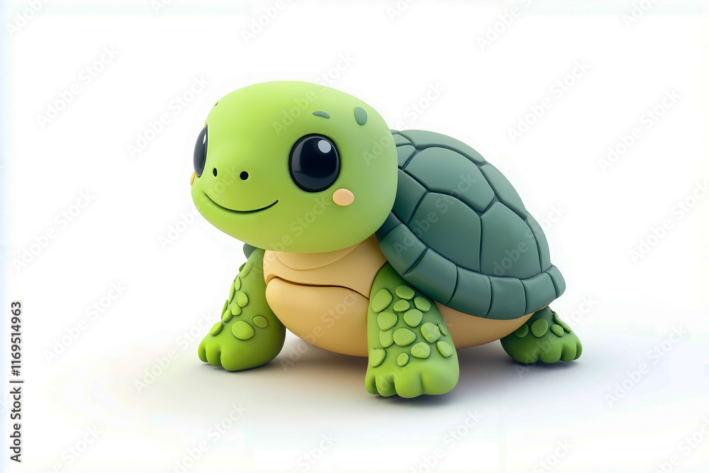 A small green turtle sitting on a white surface A small green turtle sitting on a white surface
