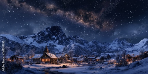 Snowy Village nestled in ma...