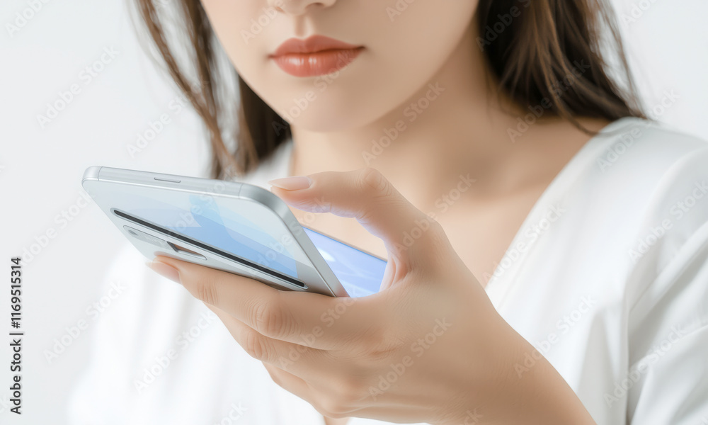 close up of woman holding smartphone, focused on screen, showcasing modern technology and communication. image conveys sense of connection and engagement close up of woman holding smartphone, focused on screen, showcasing modern technology and communication. image conveys sense of connection and engagement