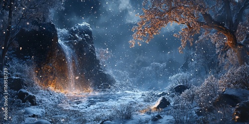 Winter Waterfall Scene in a...