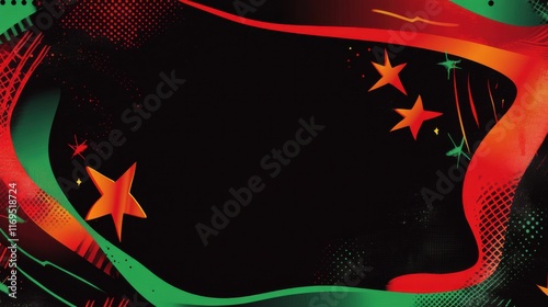 Juneteenth background. Featuring rich reds, greens, and blacks with freedom motifs and flags. Celebrating liberty and history. Suitable for cultural events and social media photo