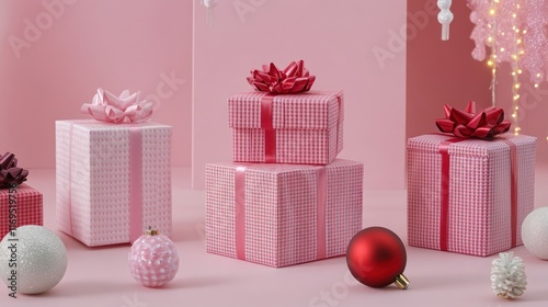 Pink and Red Presents: A Festive Christmas Gift Arrangement photo