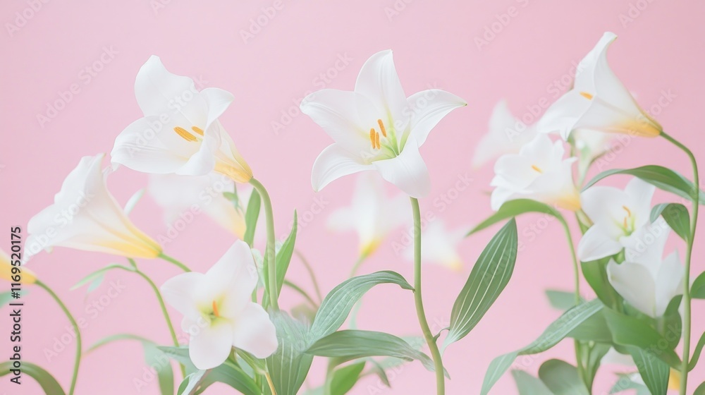 Elegant White Lilies against a Soft Pink Background Elegant White Lilies against a Soft Pink Background