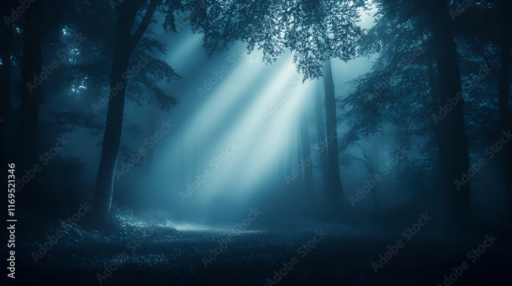 Naklejka premium Mystical Forest Road with Sunlight - Enchanting Pathway in Nature