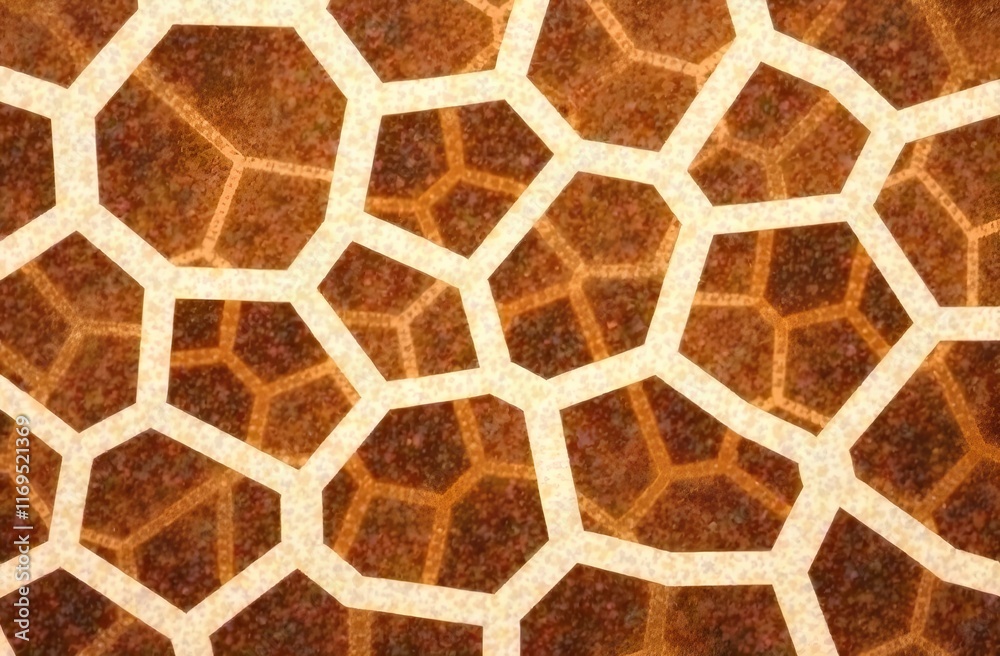 Abstract geometric pattern with connected polygons in warm tones, textured background. Concept of modern design and structure