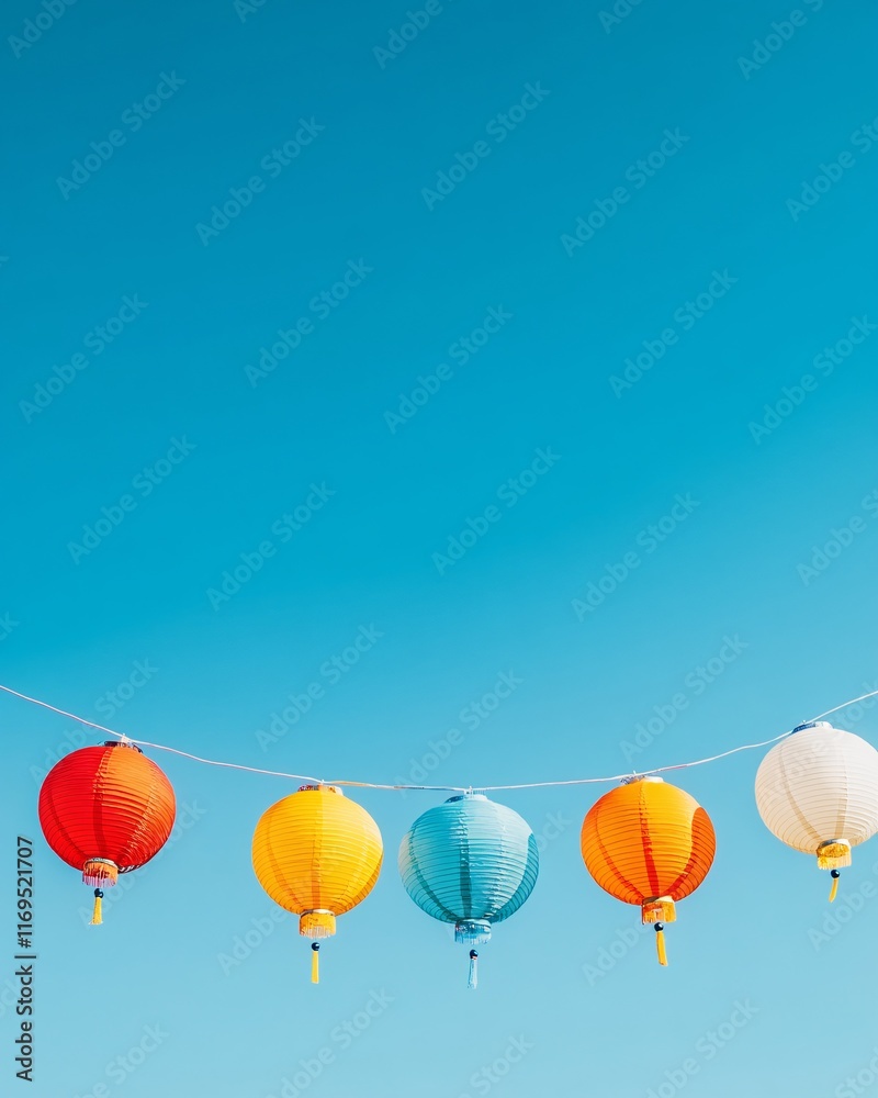 Fototapeta premium Colorful Lanterns Against a Blue Sky