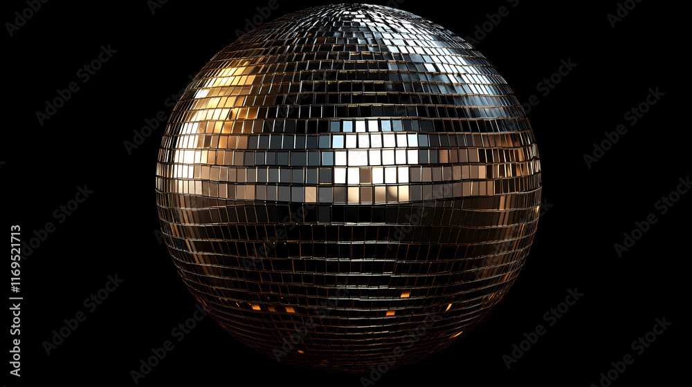 Obraz premium Shining disco ball decorated with music for clubs and parties. Nightspire. Illustration