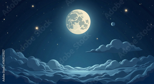 moon and stars, moon, night, sky, stars, clouds, star, dark, sea, moonlight, full, space, cloud, blue, light, water, nature, fantasy, landscape, ocean, planet, black, astronomy, bright, lunar, univers