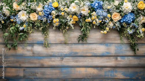 Rustic Wooden Background with Wildflowers - Natural and Charming Floral Design photo