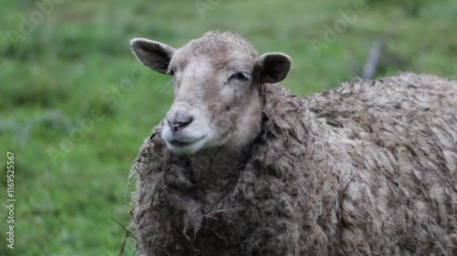 sheep farming, sheep grazing on a farm photo