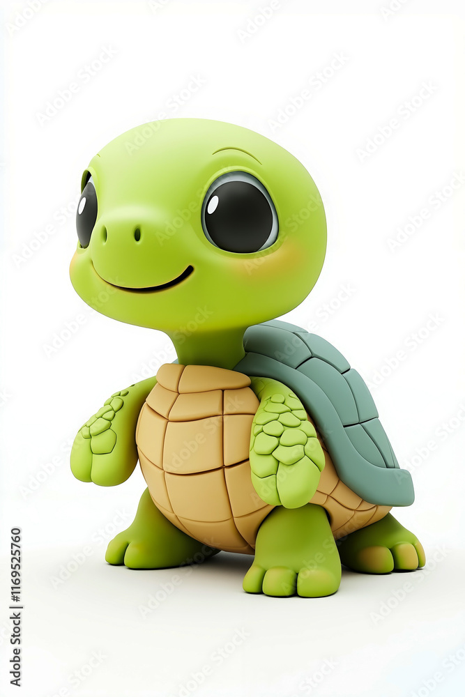 Fototapeta premium A small green turtle with big eyes and a big smile