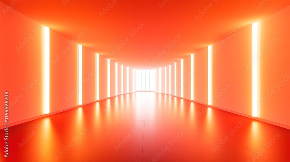 Abstract Orange Corridor with Neon Lights: A Futuristic Architectural Visualization