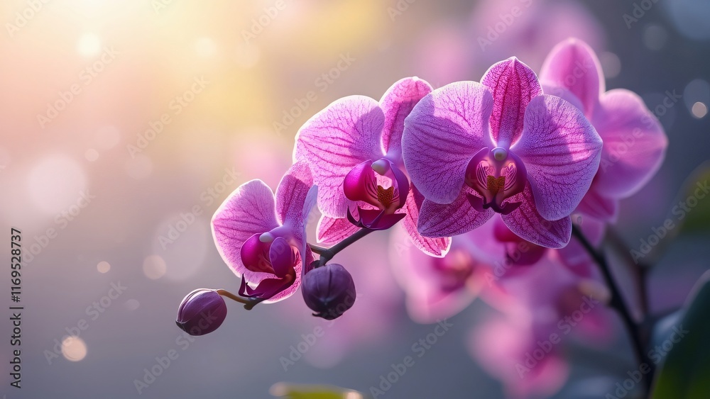 Naklejka premium Stunning Pink Orchid Flowers Blooming in Sunlight