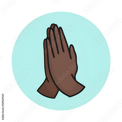 A simple, stylized illustration of hands clasped in prayer.