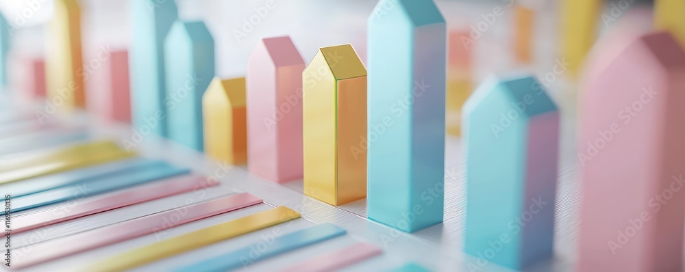 Obraz premium Pastel-colored bar chart indicating soft market growth.