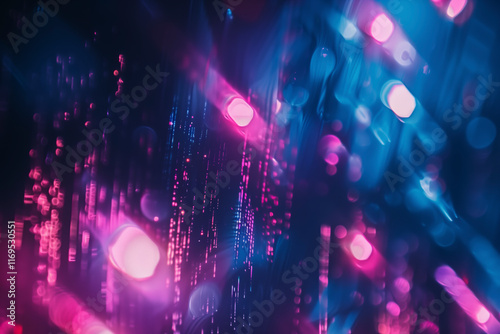 Destellos de luces de color desenfocadas sobre fondo oscuro. Efecto o filtro moderno digital abstracto.