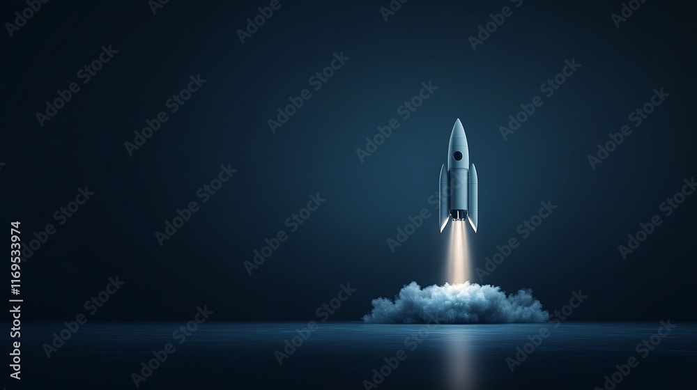 Fototapeta premium Rocket Launch Against Dark Background