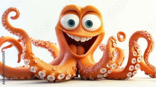 Happy cartoon octopus with big eyes and a wide smile. photo